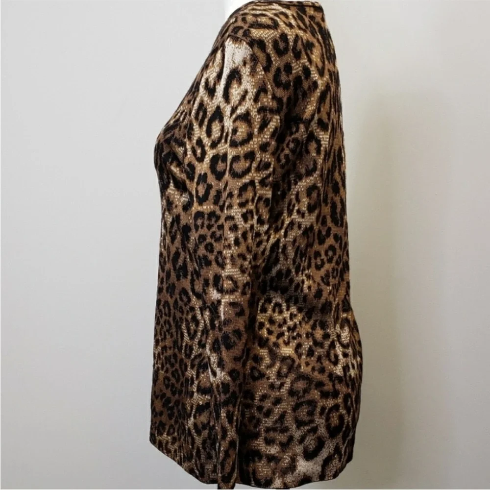 St. John Animal Print Crew Neck Sweater Medium